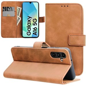 CUSTODIA per SAMSUNG GALAXY A16 (4G/5G) FLIP ORIZZONTALE IN ECOPELLE COLORE MARRONE CON INTERNO IN TPU E CHIUSURA MAGNETICA