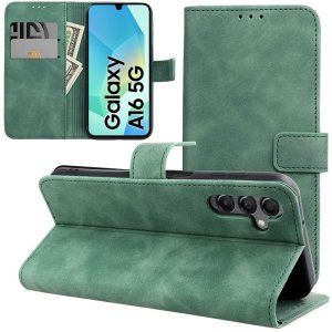 CUSTODIA per SAMSUNG GALAXY A16 (4G/5G) FLIP ORIZZONTALE IN ECOPELLE COLORE VERDE CON INTERNO IN TPU E CHIUSURA MAGNETICA