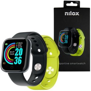 SMARTWATCH NILOX NXSWTRAILBANDYL CON DOPPIO CINTURINO (VERDE FLUO E NERO) E REMINDER NOTIFICHE COLORE NERO