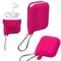 CUSTODIA IN GEL TPU SILICONE PER APPLE AIRPODS CON MOSCHETTONE, PROTEZIONE DEL PULSANTE E FORO PER RICARICA COLORE FUCSIA