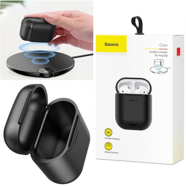 CUSTODIA WIRELESS IN GEL TPU SILICONE PER APPLE AIRPODS COLORE NERO BASEUS BLISTER