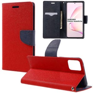 CUSTODIA per SAMSUNG GALAXY NOTE 10 LITE, A81 - FLIP ORIZZONTALE CON STAND, INTERNO IN TPU SILICONE E PORTA CARTE COLORE ROSSO