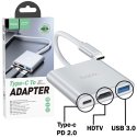 ADATTATORE AUDIO/VIDEO 3IN1 DA USB-C AD HDMI 4K FEMMINA, USB 3.0 FEMMINA E USB-C FEMMINA - COLORE BIANCO E SILVER HOCO