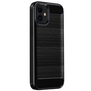 CUSTODIA per APPLE IPHONE 12 MINI (5.4") IN GEL TPU SILICONE EFFETTO METALLICO CON INSERTI IN FANTASIA CARBONIO COLORE NERO