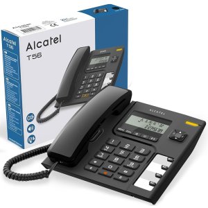 TELEFONO FISSO ALCATEL T56 CON DISPLAY NUMERICO CON ID CHIAMANTE, FUNZIONE VIVAVOCE E 4 TASTI MEMORIA DIRETTA COLORE NERO