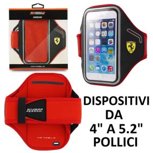 CUSTODIA per DISPOSITIVI DA 4" A 5.2" POLLICI - DA BRACCIO CON CHIUSURA A STRAPPO NERO E ROSSO SCUDERIA FERRARI