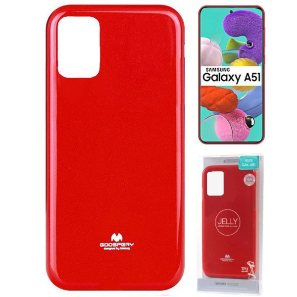 CUSTODIA per SAMSUNG GALAXY A51 (SM-A515) IN GEL TPU SILICONE COLORE ROSSO LUCIDO CON GLITTER MERCURY - ATTENZIONE..