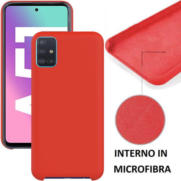 CUSTODIA per SAMSUNG GALAXY A51 (SM-A515) IN SILICONE CON EFFETTO SOFT TOUCH ED INTERNO IN MICROFIBRA ROSSO - ATTENZIONE..