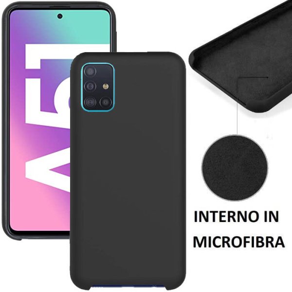 CUSTODIA per SAMSUNG GALAXY A51 (SM-A515) IN SILICONE CON EFFETTO SOFT TOUCH ED INTERNO IN MICROFIBRA NERO - ATTENZIONE..