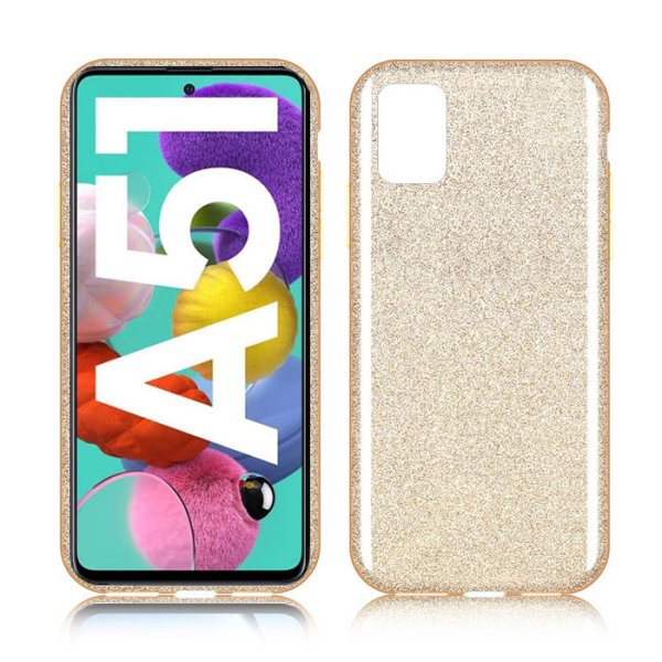 CUSTODIA per SAMSUNG GALAXY A51 (SM-A515) IN GEL TPU SILICONE COLORE ORO CON BRILLANTINI - ATTENZIONE..