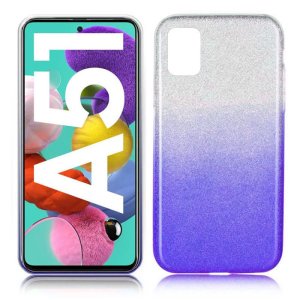 CUSTODIA per SAMSUNG GALAXY A51 (SM-A515) IN GEL TPU SILICONE VIOLA SFUMATO CON BRILLANTINI - ATTENZIONE..