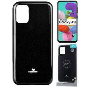 CUSTODIA per SAMSUNG GALAXY A51 (SM-A515) IN GEL TPU SILICONE COLORE NERO LUCIDO CON GLITTER MERCURY - ATTENZIONE..