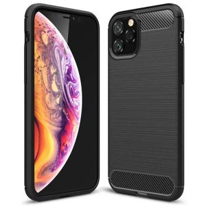 CUSTODIA per APPLE IPHONE 11 PRO MAX (6.5") IN GEL TPU SILICONE EFFETTO METALLICO CON INSERTI IN FANTASIA CARBONIO NERO