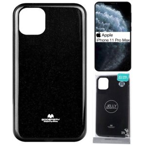 CUSTODIA per APPLE IPHONE 11 PRO MAX (6.5")  IN GEL TPU SILICONE COLORE NERO LUCIDO CON GLITTER MERCURY