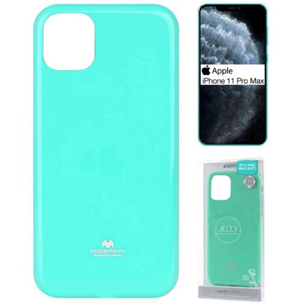 CUSTODIA per APPLE IPHONE 11 PRO MAX (6.5") IN GEL TPU SILICONE COLORE VERDE ACQUA LUCIDO CON GLITTER MERCURY