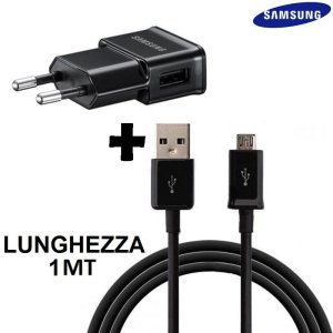 CARICATORE DA RETE 1000mAh ORIGINALE SAMSUNG CON 1 PORTA USB + CAVO MICRO USB LUNGHEZZA 1 MT NERO BULK