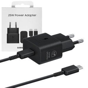 CARICATORE DA RETE 25W ORIGINALE SAMSUNG CON 1 PORTA TYPE-C (SUPER FAST CHARGING) + CAVO TYPE-C/TYPE-C 3A/1 MT NERO