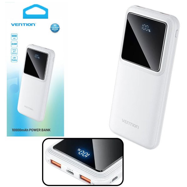 POWER BANK 10.000mAh FAST CHARGING 22.5W CON 2 PORTE USB (OUT), 1 USB-C (IN/OUT) E 1 MICRO USB (IN) + CAVO USB/USB-C VENTION