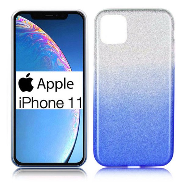 CUSTODIA per APPLE IPHONE 11 (6.1") IN GEL TPU SILICONE COLORE BLU SFUMATO CON BRILLANTINI