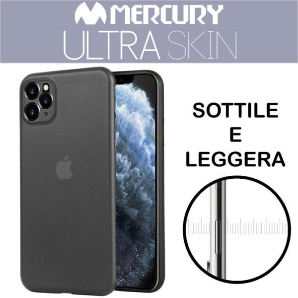 CUSTODIA per APPLE IPHONE 11 PRO MAX (6.5") BACK RIGIDA ULTRA SLIM 0,3mm COLORE NERO-TRASPARENTE MERCURY BLISTER