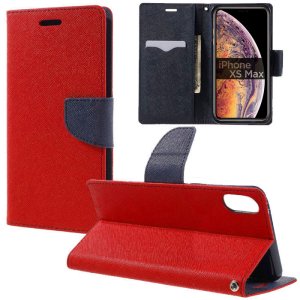 CUSTODIA per APPLE IPHONE XS MAX (6.5") - FLIP ORIZZONTALE CON INTERNO IN TPU SILICONE, STAND E TASCHE PORTA CARTE COLORE ROSSO