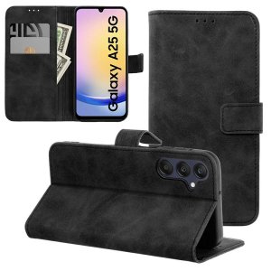 CUSTODIA per GALAXY A25 (SM-A256) FLIP ORIZZONTALE IN ECOPELLE COLORE NERO CON INTERNO IN TPU E CHIUSURA MAGNETICA