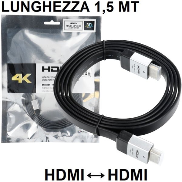 CAVO HDMI MASCHIO / HDMI MASCHIO 19 PIN LUNGHEZZA 1,5MT CON ETHERNET 3D 4K ULTRA HD 60HZ CON CONNETTORI PLACCATI ORO