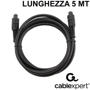 CAVO AUDIO IN FIBRA OTTICA DIGITALE TOSLINK CON CONNETTORE TIPO A MASCHIO/MASCHIO LUNGHEZZA 5MT NERO CC-OPT-5M CABLEXPERT