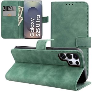 CUSTODIA per SAMSUNG GALAXY S25 ULTRA (SM-S938) FLIP ORIZZONTALE IN ECOPELLE VERDE CON INTERNO IN TPU E CHIUSURA MAGNETICA