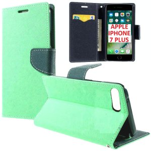 CUSTODIA FLIP ORIZZONTALE per APPLE IPHONE 7 PLUS, IPHONE 8 PLUS CON INTERNO IN TPU, STAND E PORTA CARTE VERDE ACQUA