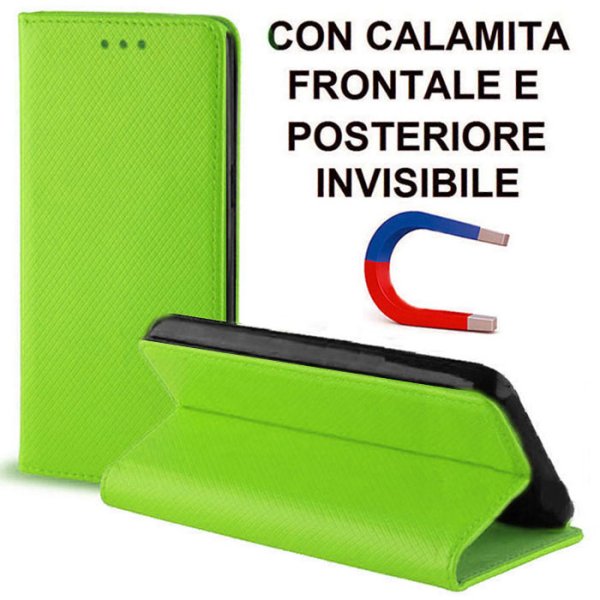 CUSTODIA per APPLE IPHONE X, IPHONE XS - FLIP ORIZZONTALE con CHIUSURA MAGNETICA INVISIBILE ED INTERNO IN TPU VERDE