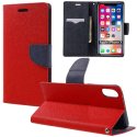 CUSTODIA per APPLE IPHONE X, IPHONE XS (5.8") - FLIP ORIZZONTALE CON INTERNO IN TPU SILICONE, STAND E PORTA CARTE ROSSO