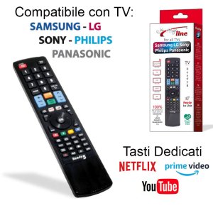 TELECOMANDO UNIVERSALE SOSTITUTIVO per TV SAMSUNG,LG,SONY, PHILIPS E PANASONIC PRONTO ALL'USO 01713 COLORE NERO MADEFORYOU