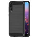 CUSTODIA per HUAWEI P20 PRO IN GEL TPU SILICONE EFFETTO METALLICO CON INSERTI IN FANTASIA CARBONIO COLORE NERO