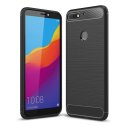 CUSTODIA per HUAWEI Y7 2018, HONOR 7C IN GEL TPU SILICONE EFFETTO METALLICO CON INSERTI IN FANTASIA CARBONIO COLORE NERO