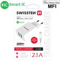 CARICATORE DA RETE 2100mAh CON 2 PORTE USB + CAVO LIGHTNING (CERTIFICATO MFI) LUNGHEZZA 1,2 MT CON SMART IC BIANCO SWISSTEN