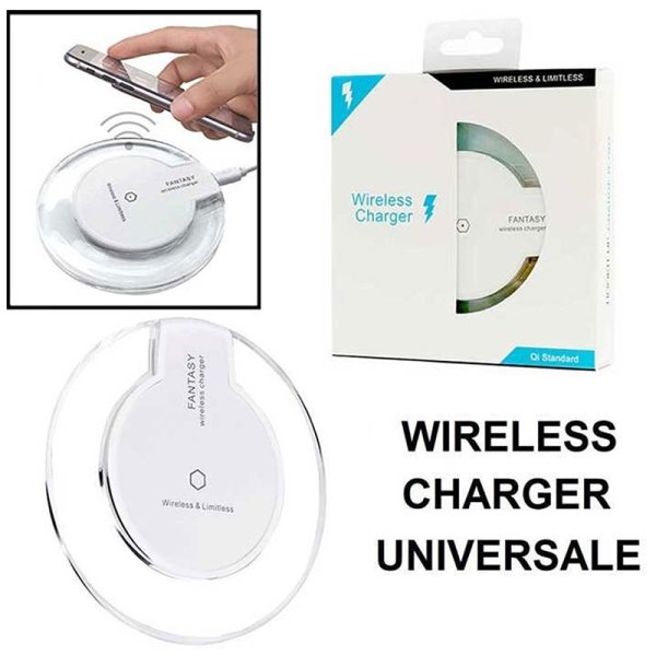 TRAVEL CASA WIRELESS 5W COMPATIBILE CON TUTTI I DISPOSITIVI DOTATI DI TECNOLOGIA QI TRASPARENTE CON RIFINITURE BIANCHE BLISTER