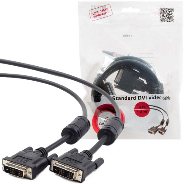 CAVO VIDEO DVI-D 18+1 MASCHIO / MASCHIO DVI-D SINGLE LINK LUNGHEZZA 1,80 Mt. CON FERRITI COLORE NERO CABLEXPERT