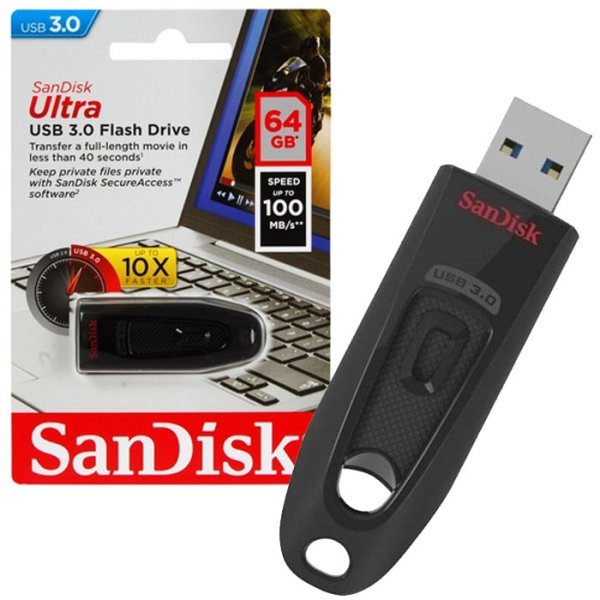 PEN DRIVE 64GB USB 3.0 ULTRA CON VELOCITA' DI LETTURA FINO A 100MB/s E SECURE ACCESS COLORE NERO SDCZ48-064G-U46 SANDISK