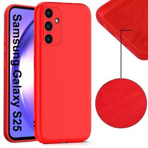 CUSTODIA per SAMSUNG GALAXY S25 (SM-931) IN SILICONE COLORE ROSSO CON EFFETTO SOFT TOUCH E INTERNO IN MICROFIBRA