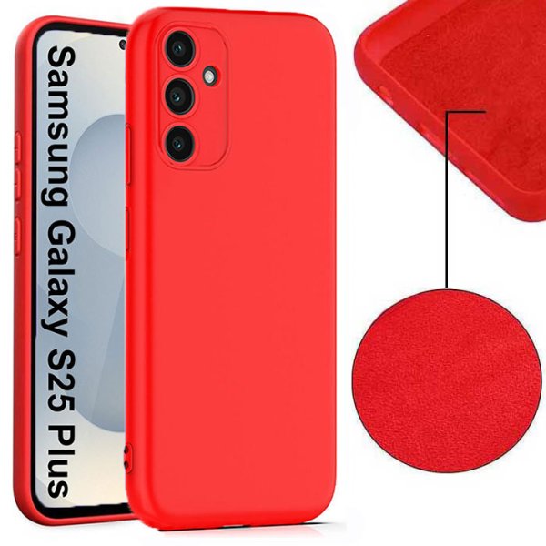 CUSTODIA per SAMSUNG GALAXY S25 PLUS (SM-936) IN SILICONE COLORE ROSSO CON EFFETTO SOFT TOUCH E INTERNO IN MICROFIBRA