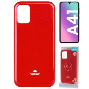 CUSTODIA per SAMSUNG GALAXY A41 (SM-A415) - IN TPU SILICONE COLORE ROSSO LUCIDO CON GLITTER ALTA QUALITA' MERCURY BLISTER