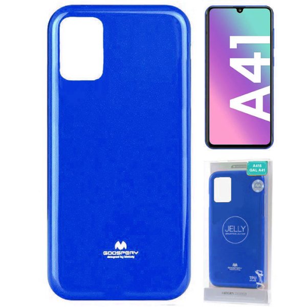 CUSTODIA per SAMSUNG GALAXY A41 (SM-A415) - IN TPU SILICONE COLORE BLU LUCIDO CON GLITTER ALTA QUALITA' MERCURY BLISTER