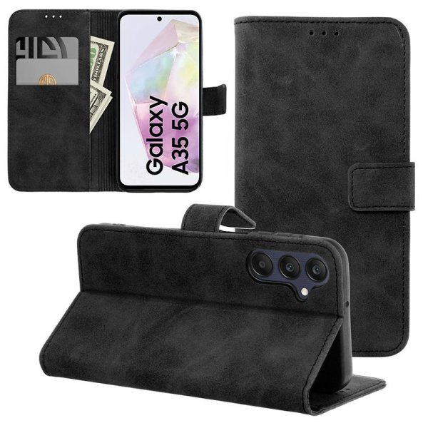 CUSTODIA per GALAXY A35 (SM-A356) FLIP ORIZZONTALE IN ECOPELLE COLORE NERO CON INTERNO IN TPU E CHIUSURA MAGNETICA