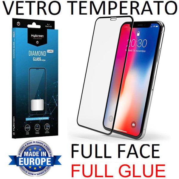 PELLICOLA per APPLE IPHONE X, XS, 11 PRO (5.8") - VETRO TEMPERATO FULL FACE 9H 0,33mm - FULL GLUE CORNICE NERA MYSCREEN