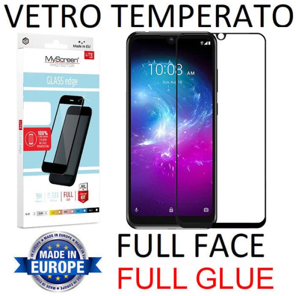 PELLICOLA per ZTE BLADE A5 2020 - IN VETRO TEMPERATO FULL FACE 9H - FULL GLUE 0,33mm CON CORNICE NERA MYSCREEN LITE BLISTER