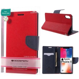 CUSTODIA per APPLE IPHONE X, IPHONE XS (5.8") - FLIP ORIZZONTALE CON STAND E INTERNO IN TPU COLORE ROSSO ALTA QUALITA' MERCURY