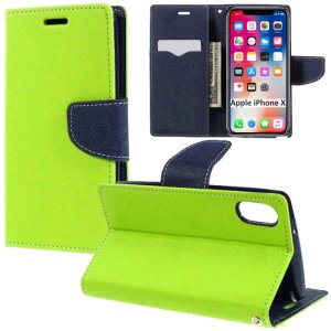 CUSTODIA per APPLE IPHONE X, IPHONE XS (5.8") - FLIP ORIZZONTALE CON INTERNO IN TPU SILICONE, STAND E PORTA CARTE COLORE VERDE