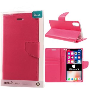 CUSTODIA per APPLE IPHONE X, IPHONE XS (5.8") - FLIP ORIZZONTALE SIMILPELLE CON INTERNO IN TPU E STAND FUCSIA BRAVO MERCURY