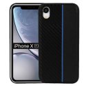 CUSTODIA per APPLE IPHONE XR (6.1") IN GEL TPU SILICONE COLORE NERO EFFETTO CARBONIO CON INSERTO BLU